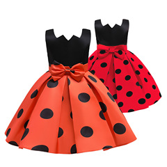 2023 New Retro Girl's Dress with Backless Top, Princess Dress, Polka Dot Print, Bow Tie, Formal Dress for Children