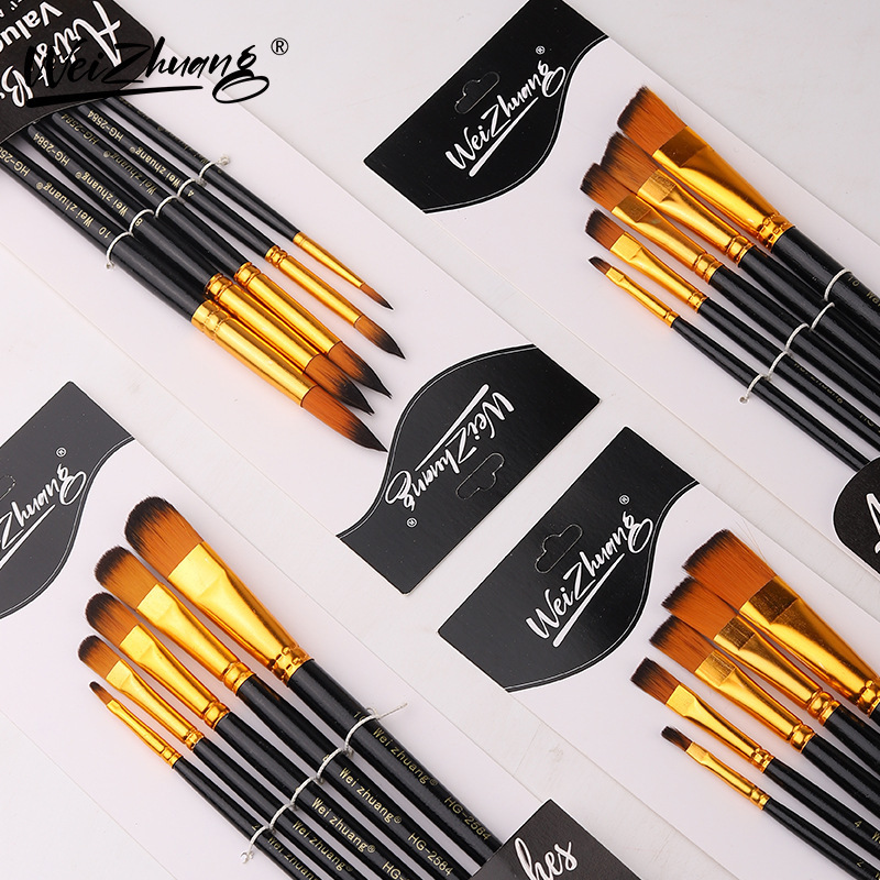 Cinco pinceles transfronterizos de nylon cabello negro de alta calidad suministros de arte estudiantil pintura DIY pinceles pinceles
