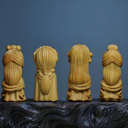 Thuja wood creative root carvings of four beauties, small ornaments, handicrafts, home office desk decoration gifts