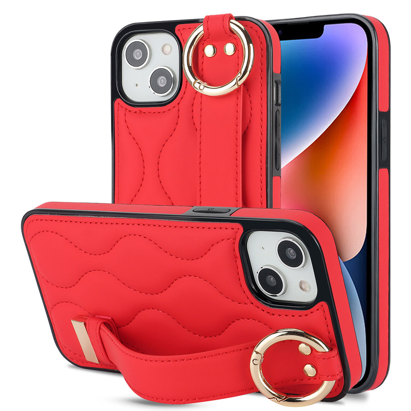 Suitable for iPhone15 Ring Wristband Leather Phone Case 15Pro Fashion Leather Wavy Pattern All-Covered Drop-Resistant Case Suitable for iPhone15 Ring Wristband Leather Phone Case 15Pro Fashion Leather Wavy Pattern All-Covered Drop-Resistant Case
