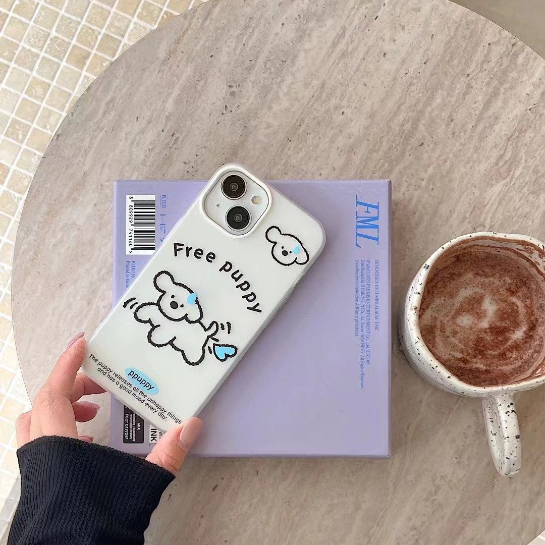 Simple línea de dibujos animados sudoroso cachorro para iPhone 13 funda para teléfono móvil 15ProMax Apple 14 mujer 12 pareja