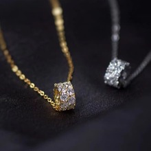 S925纯银镀金满钻万花筒项链女精致闪耀小众设计感锆石镶嵌锁骨链