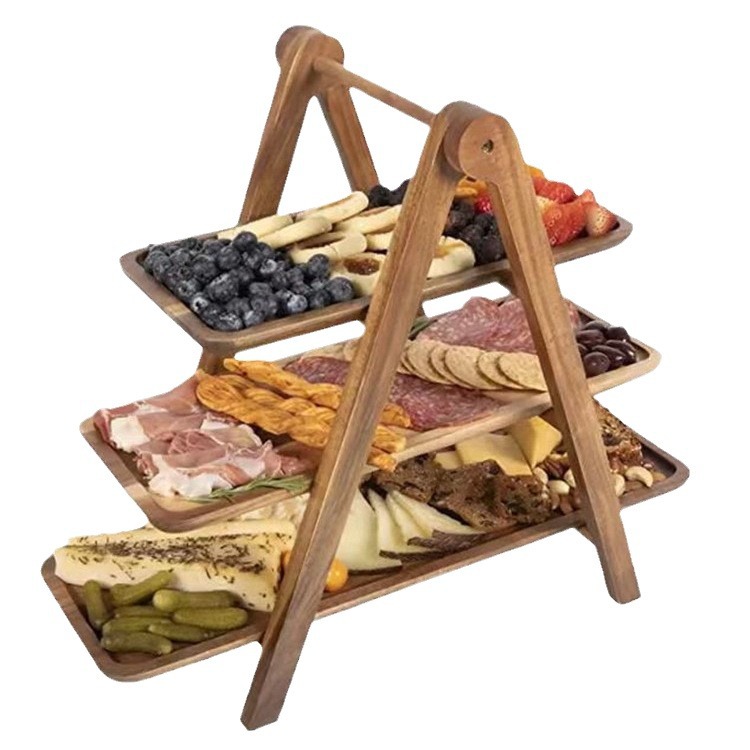 De tres capas plegable picnic almacenamiento rack pastel comida caramelo té fiesta bandeja postre pastelería estante de almacenamiento mesa de hotel