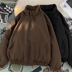 棕咖色羽绒棉服女学生高级感潮牌美式立领日系复古棒球服棉袄外套