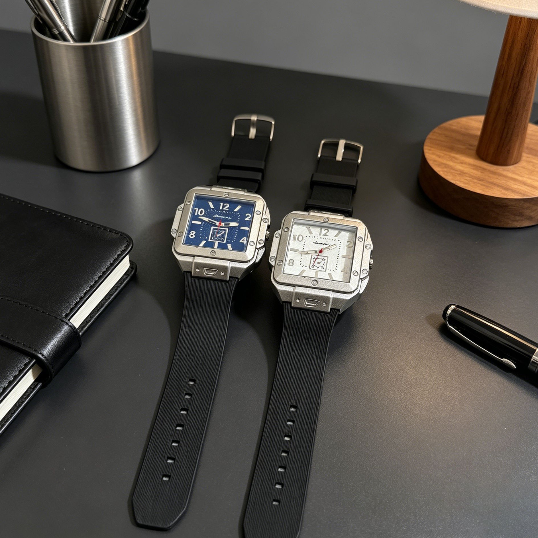 Kare quartz erkek saati, dijital kadran, silikon kayış