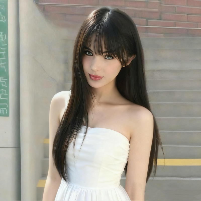 Temu Cross-Border Foreign Trade New Product Black Long Straight Hairstyle Internet Celebrity Air Bangs Long Hair High-Temperature Fiber Wig Full Head Cover