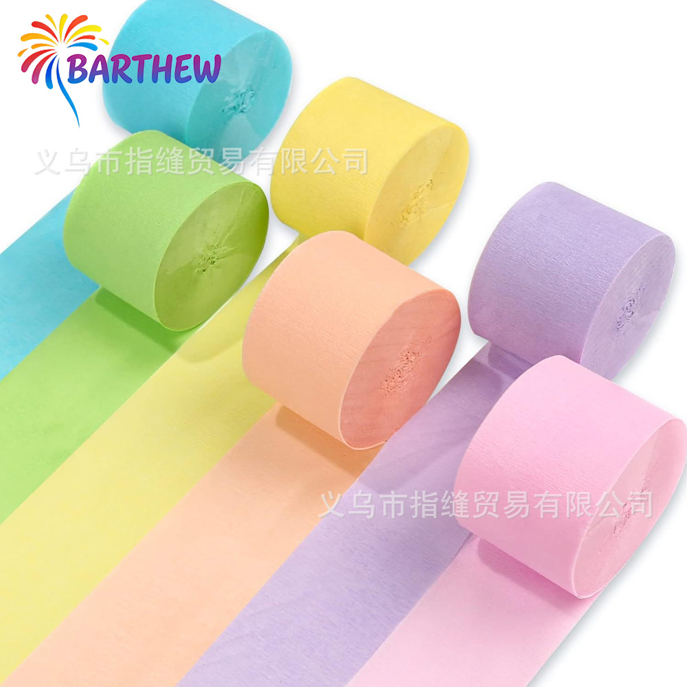 Cross-Border 6 Pieces of Colorfulful Crepe Paper Rolls for Holiday Parties, Wedding Party Supplies, Long Pleated Paper Venue Layout