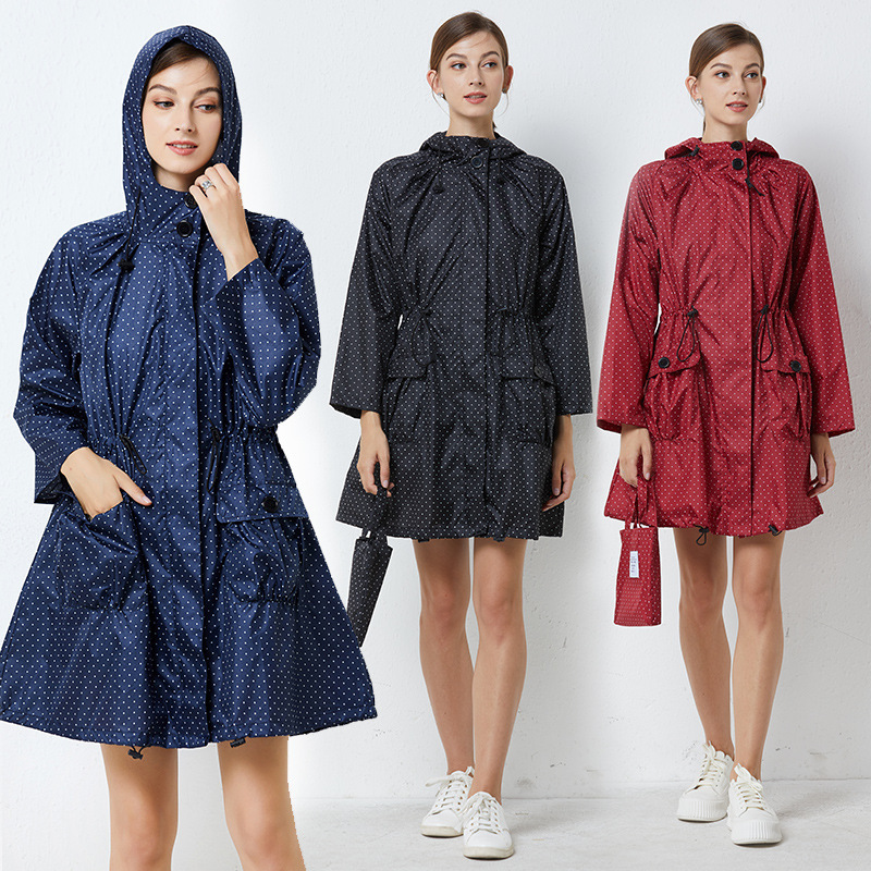 Fashion Adult Japanese and Korean Small Polka Dot Windbreaker Waterproof Raincoat Female Student Outdoor Walking Korean Golf Coat