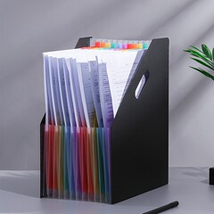 Vertical Slant Rainbow Accordion Folders with Large Capacity Multi-layer File Organizers for Students, Exam Paper Sorting Labels and Tabs