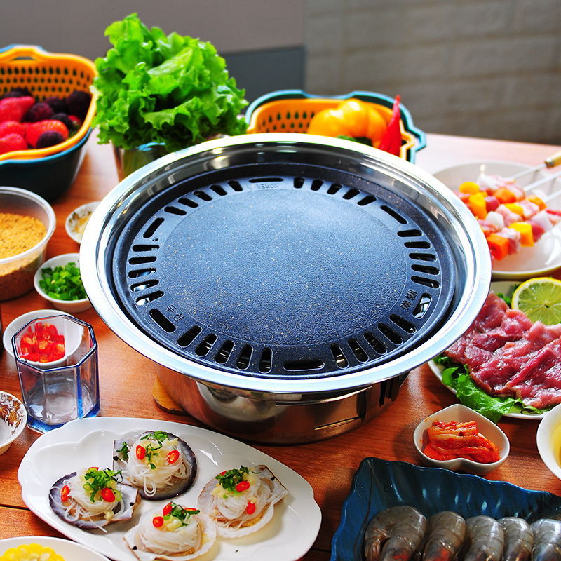 韩式烧烤炉木炭烤肉锅家用圆形碳火烤肉炉户外商用碳烤炉子烧烤锅