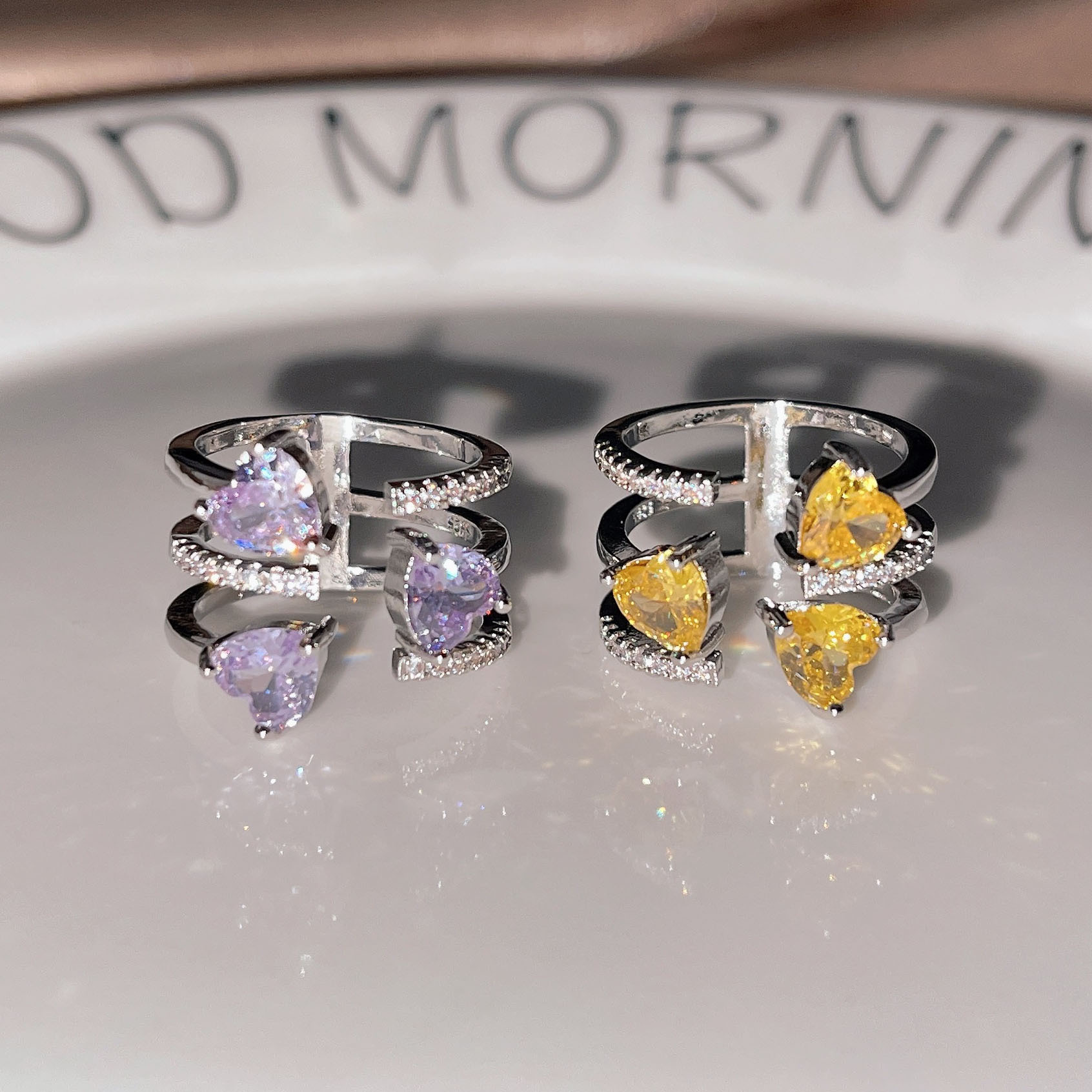 Fashion Heart Shape Copper Rings Inlay Artificial Gemstones Copper Rings