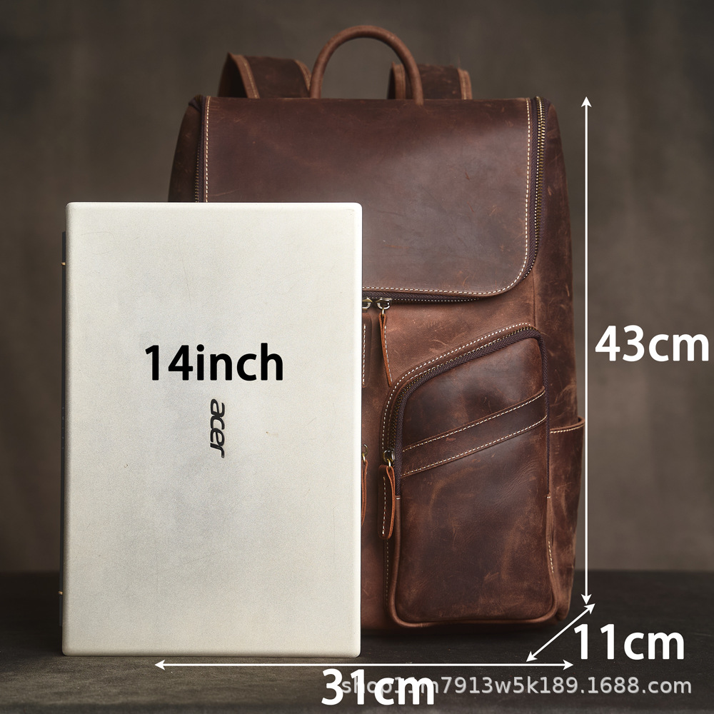 Venta al por mayor transfronteriza de mochilas de piel de caballo loca retro bolsos de cuero multipropósito al aire libre para hombres bolsos de computadora de 14 pulgadas para hombres