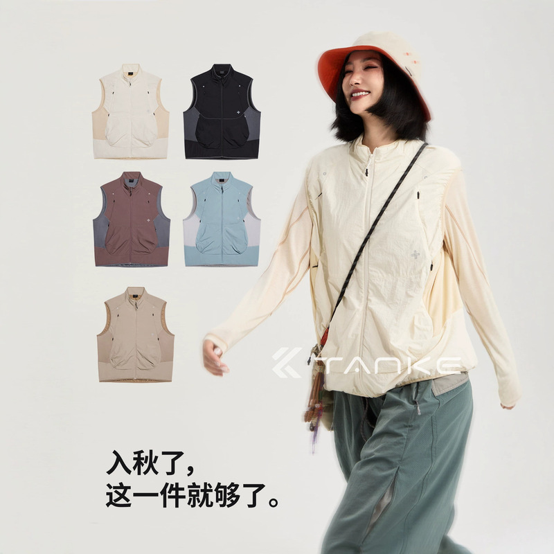 TANKE Autumn Outdoor Mountain Style Fleece Windproof Casual Color-Block Stand Collar Vest for Men and Women 13368 TANKE Autumn Outdoor Mountain Style Fleece Windproof Casual Color-Block Stand Collar Vest for Men and Women 13368