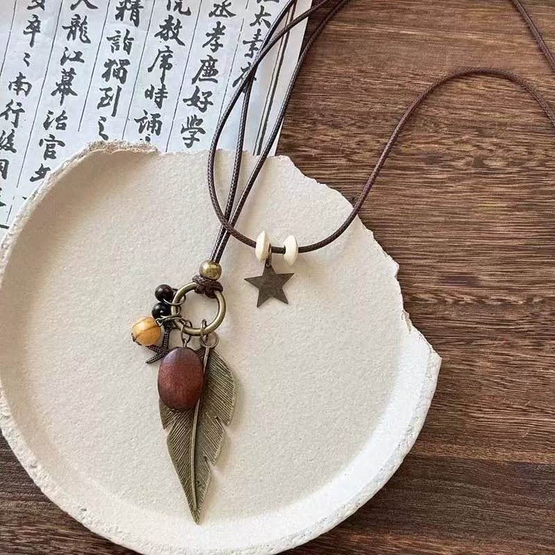 Long retro ethnic necklace, sweater, chain, accessory, Chinese style, ethnic style, boho style