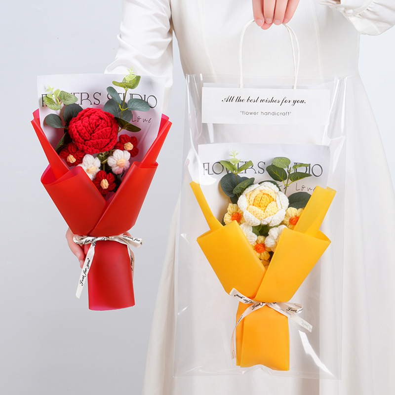 Día de la madre transfronterizo Día de San Valentín Ramo de lana tejido a mano Rosa girasol clavel flor eterna