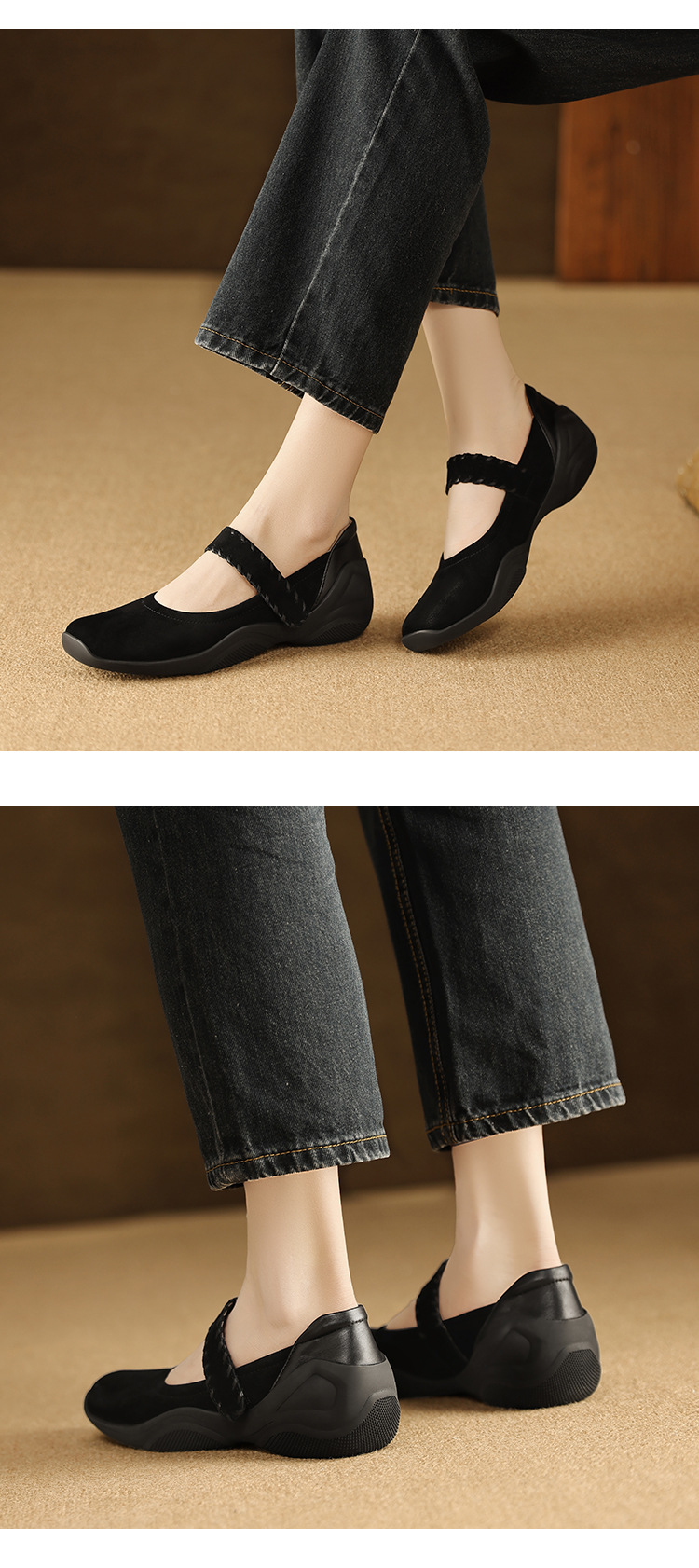 Giày Mary Jane nữ quai ngang khóa T, gót thấp 4 cm, da cừu mềm — đen chi tiết 6