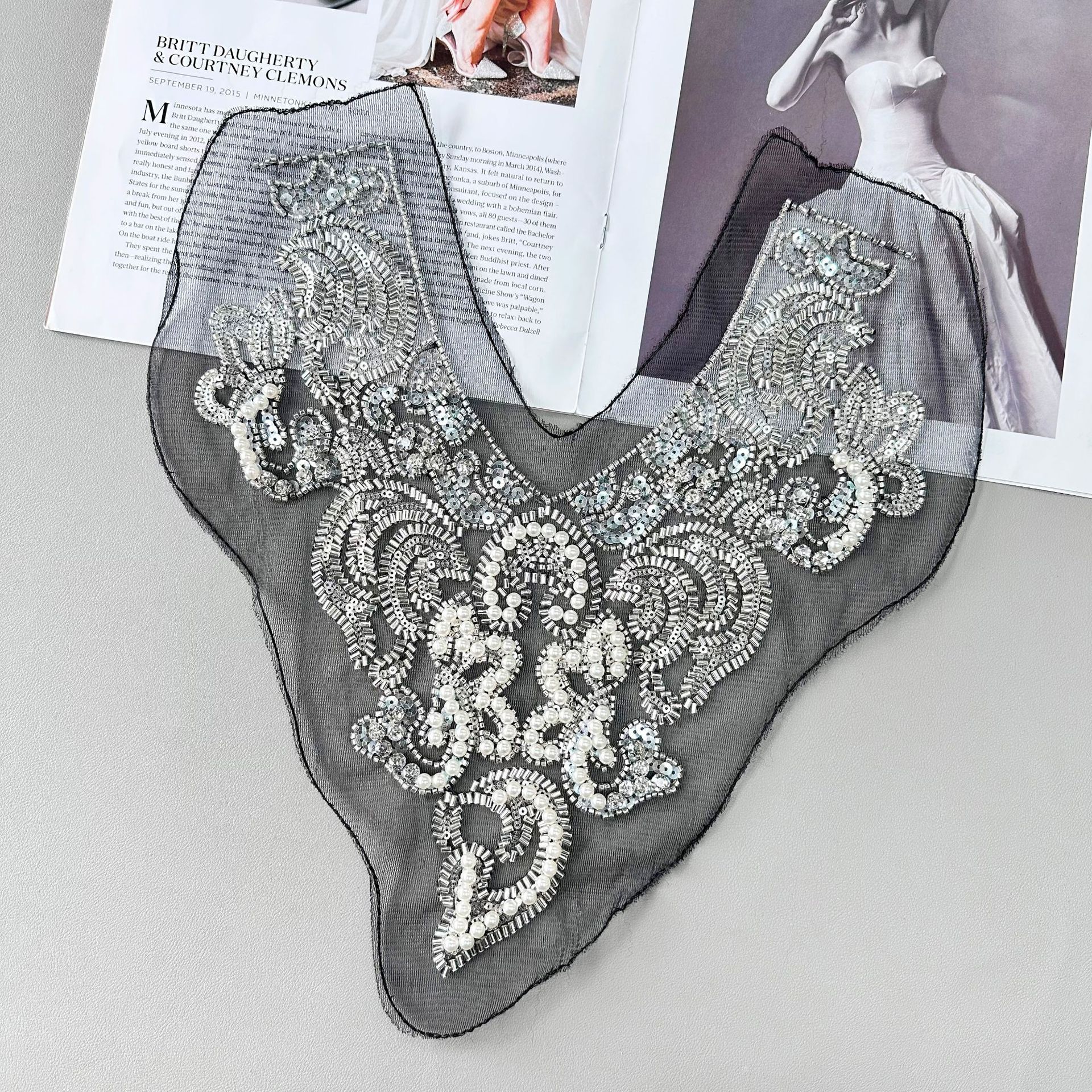 Blanco y negro bordado sequinilla tela de encaje pegatinas de ropa accesorios parche camiseta de base vestido de boda collar frontal aditivos accesorios image 3