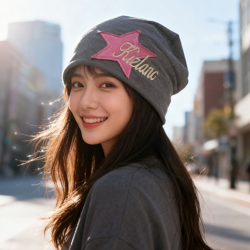帽子女美式百搭学院风堆堆帽秋冬小众潮 ins星星包头帽护耳月子帽|undefined