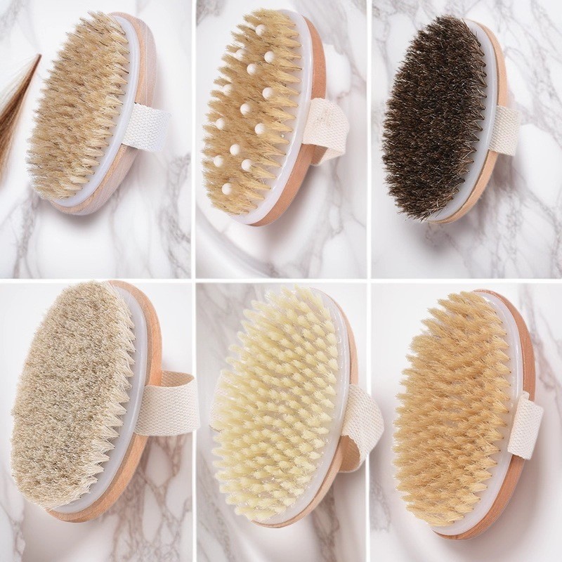 亚马逊跨境猪鬃刷按摩搓澡刷手持身体刷浴刷圆形沐浴刷禾木洗澡刷
