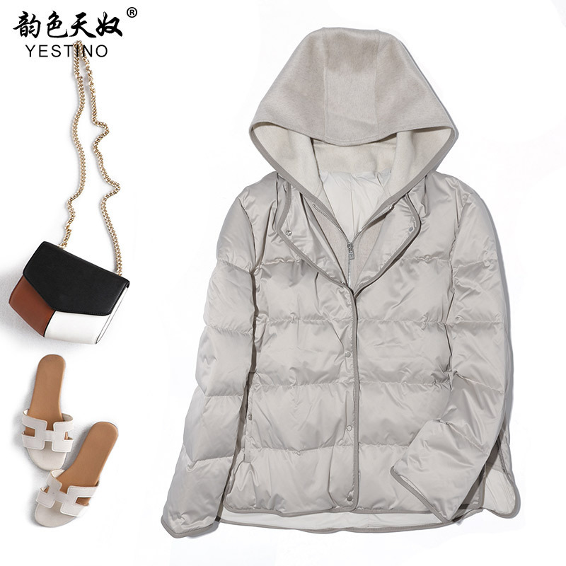 2026 Winter New Women's Short White Goose Down Jacket with Wool and Cashmere Patchwork, Hooded Faux Two-Piece Goose Down Coat 2026 Winter New Women's Short White Goose Down Jacket with Wool and Cashmere Patchwork, Hooded Faux Two-Piece Goose Down Coat
