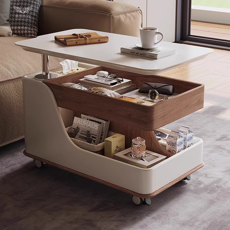 Elevación multifuncional de madera sólida creativa sala de estar casera mesa de té pequeña casa móvil sofá borde pequeño carro tabla de roca