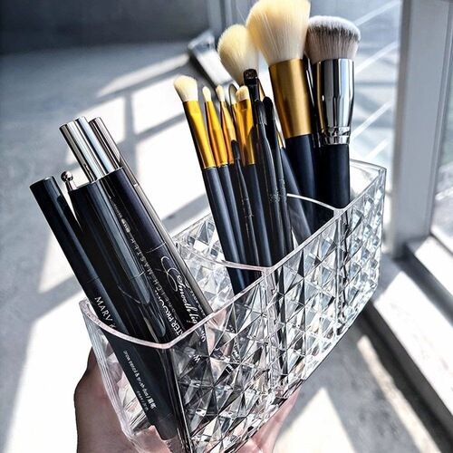 Makeup Storage Box Shelf Makeup Vanity Brush Storage Shelf Desk Eyebrow Pencil Box Storage Dustproof Transparent