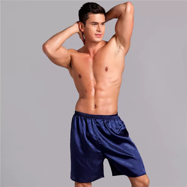 Men's satin silk five solid color loose boxer summer thin plain simple casual home pajama pants