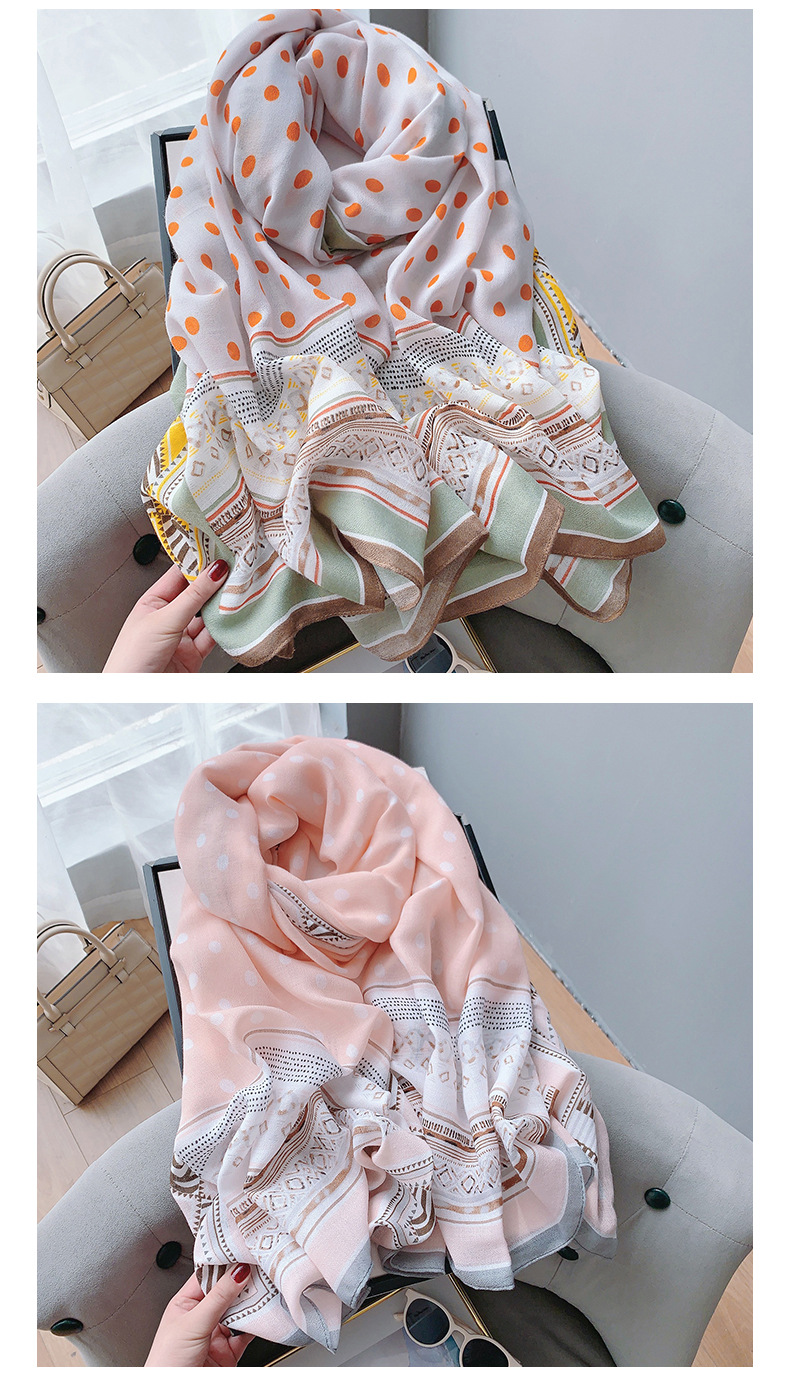 Winter Season Women'S Gender Printing Design Elegant Style Women's Elegant Polka Dots Cotton And Linen Polyester Printing Silk Scarves