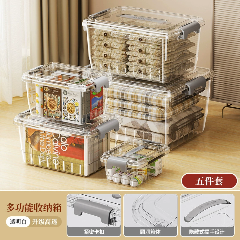 Transparent Storage Box, Thickened Plastic, Locking Handles, Multiple Sizes (Small–XL)