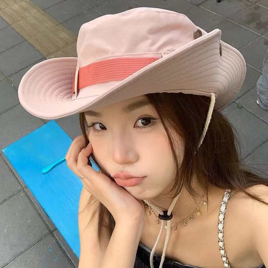 Sombrero de montañismo al aire libre femenino rosa ala grande sombrero de pescador japonés sombrero de sol protección solar sombrero de viaje camping occidental sombrero de vaquero masculino