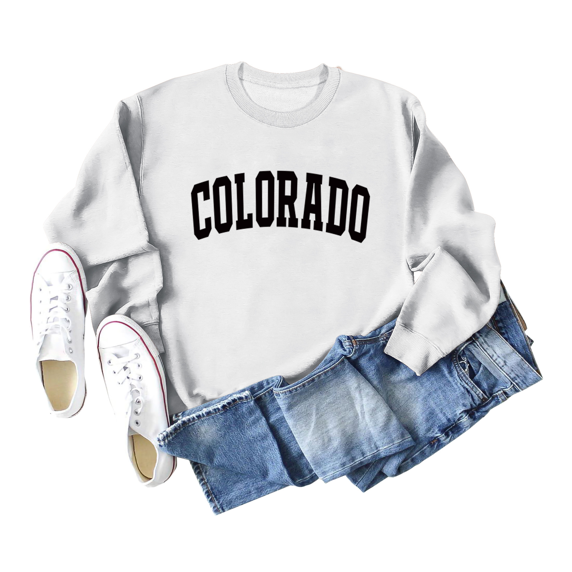 Amazon desea estación independiente europea y americana Otoño e Invierno COLORADO patrón carta impresión casual manga larga cuello redondo suéter
