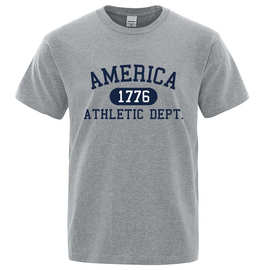美国1776运动系列字母男士时尚夏季奢华嘻哈透气棉质t恤
