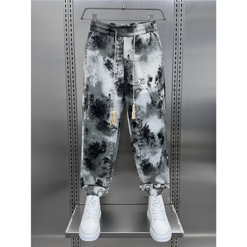 Summer Men's Harlan Pants Ankle Pants Ink Painting Foot Casual Pants Korean Fashionable Loose All-match Breathable Men's Pants