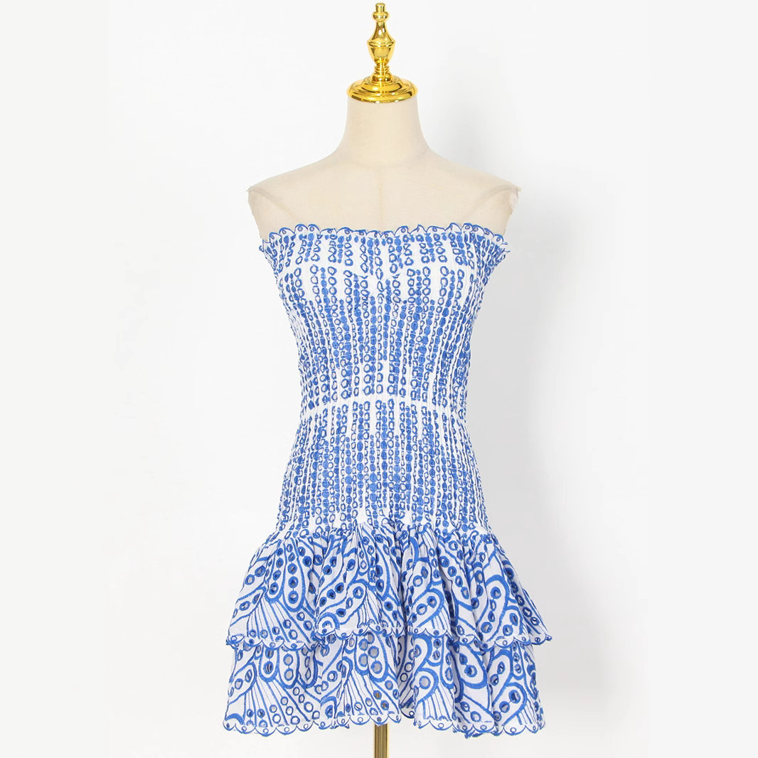 Cross-border European And American Style Women's Dress, 2025 Spring New Model, Ruffled, Elegant, Strapless,_voghion.com