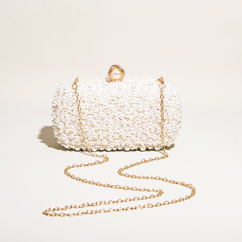 Pearl Evening Bag New Model Cross-Border Clutch Shoulder Bag Beige Wedding Evening Dress Bag Wedding Bag Socialite Bag Pearl Evening Bag New Model Cross-Border Clutch Shoulder Bag Beige Wedding Evening Dress Bag Wedding Bag Socialite Bag
