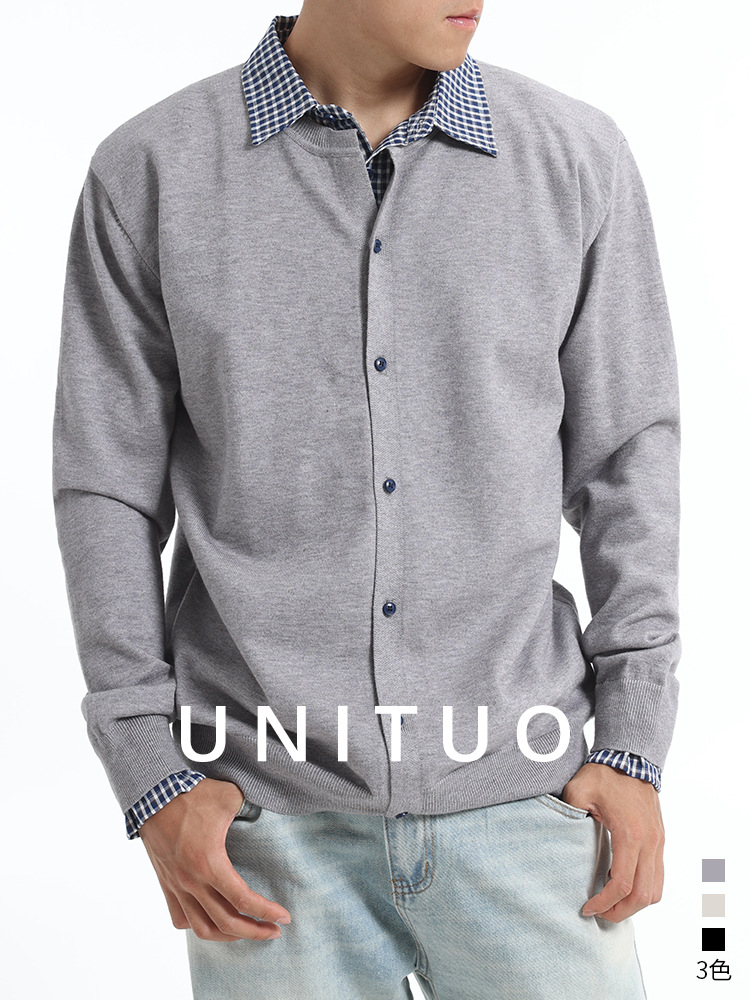 Cardigan de alta sensación de doble polo falso hombre otoño invierno suelto de manga larga suéter de punto chaqueta hombre