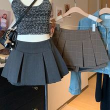 实拍 2025学院风高腰V型半身裙裤小个子显高显瘦a字裙jk百褶短裙