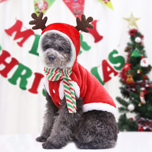 Pet Christmas Clothing Autumn and Winter Warm Cat Supplies Dog Flannel Elk Outfit Pet Clothes