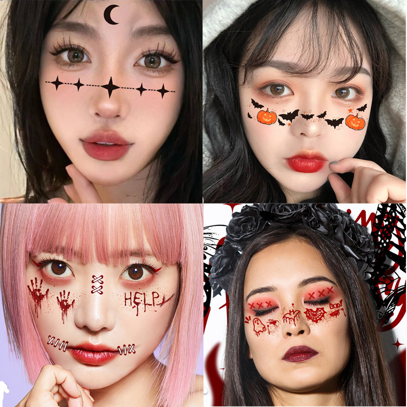 Halloween Tattoo Stickers Face Stickers Waterproof Artificial Bleeding Fake Scar Wound Cosplay Makeup