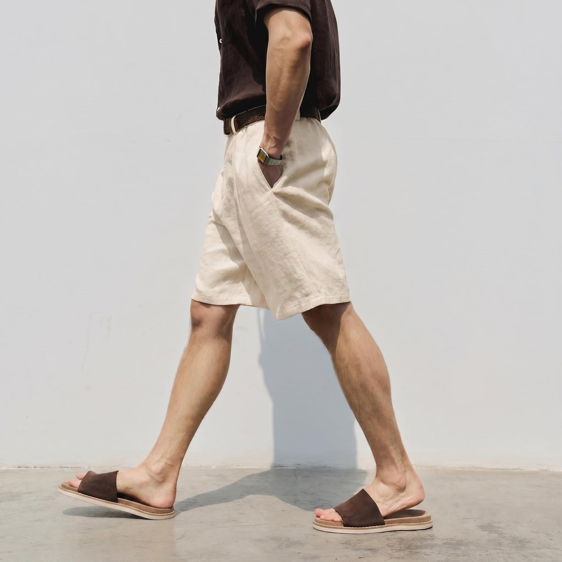 Shorts en lin pour homme respirant coupe ample style décontracté_voghion.com