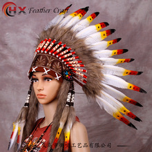 印第安頭飾 彩色羽毛頭飾野人酋長發飾頭戴舞台表演攝影走秀道具