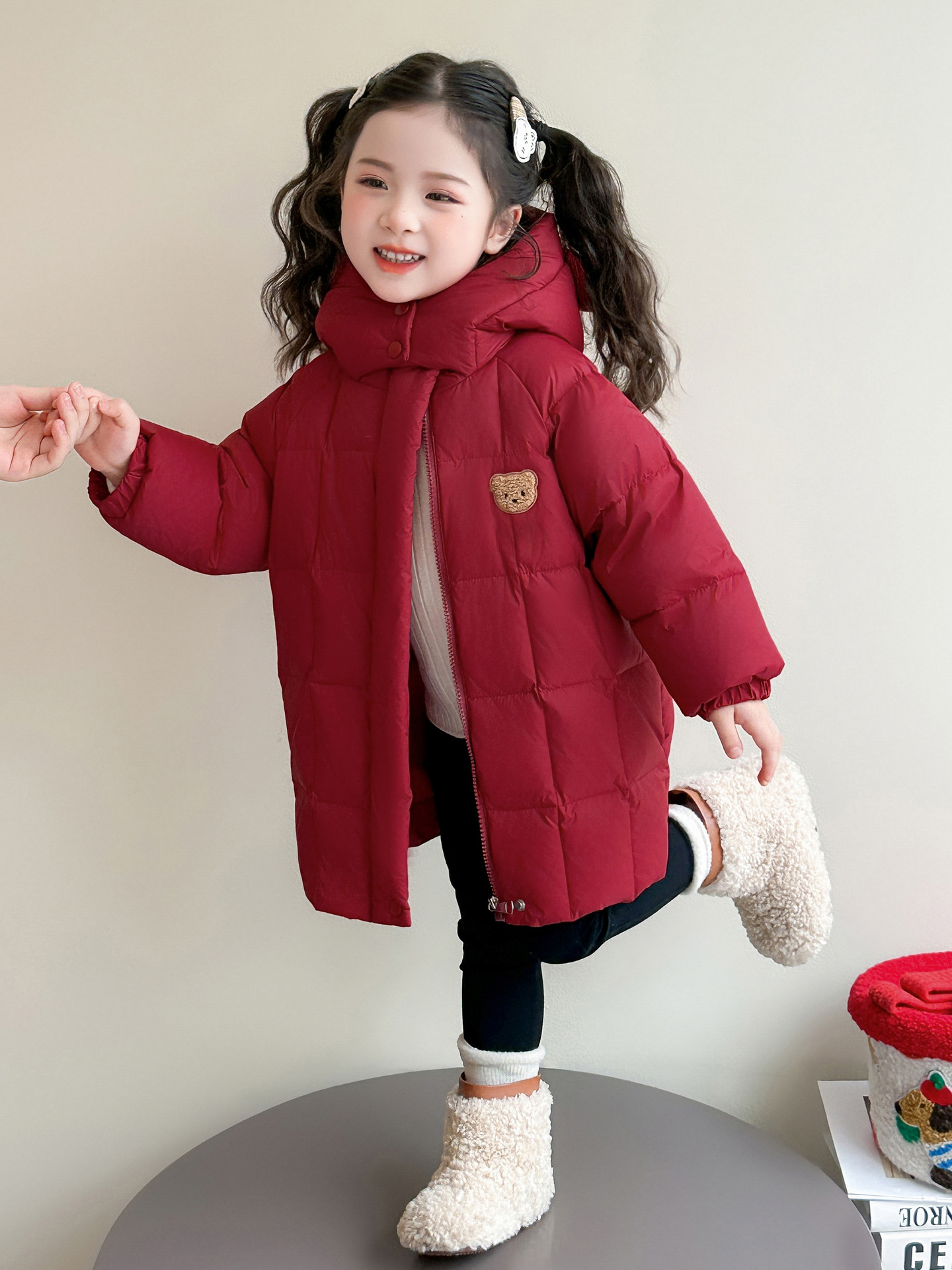 Chaqueta de invierno para niñas chaqueta de plumón blanca chaqueta de invierno para bebés chaqueta de plumón rojo medio largo chaqueta de invierno para niños