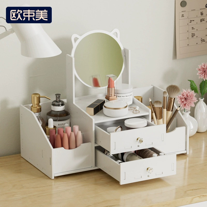 Вращающееся зеркало для макияжа, маленькое зеркало для общежития, можно разместить на столе, коробка для хранения косметики, ящик, туалетное зеркало для спальни, для международной торговли.