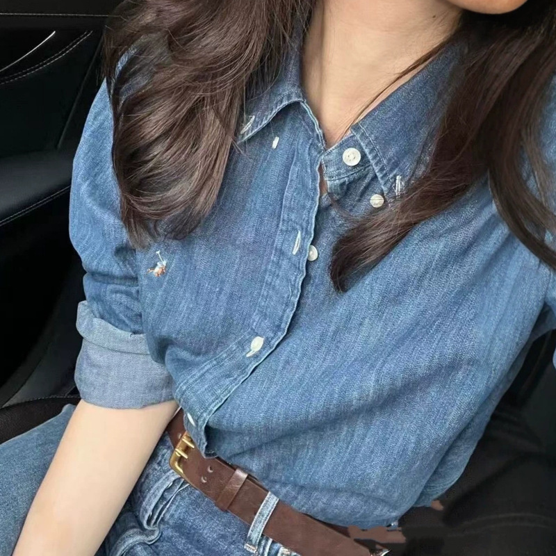 In-stock RL Ralph Lauren high-quality denim shirt, same style as Song Hye-kyung's, with pony embroidery, authentic version, versatile shirt jacket