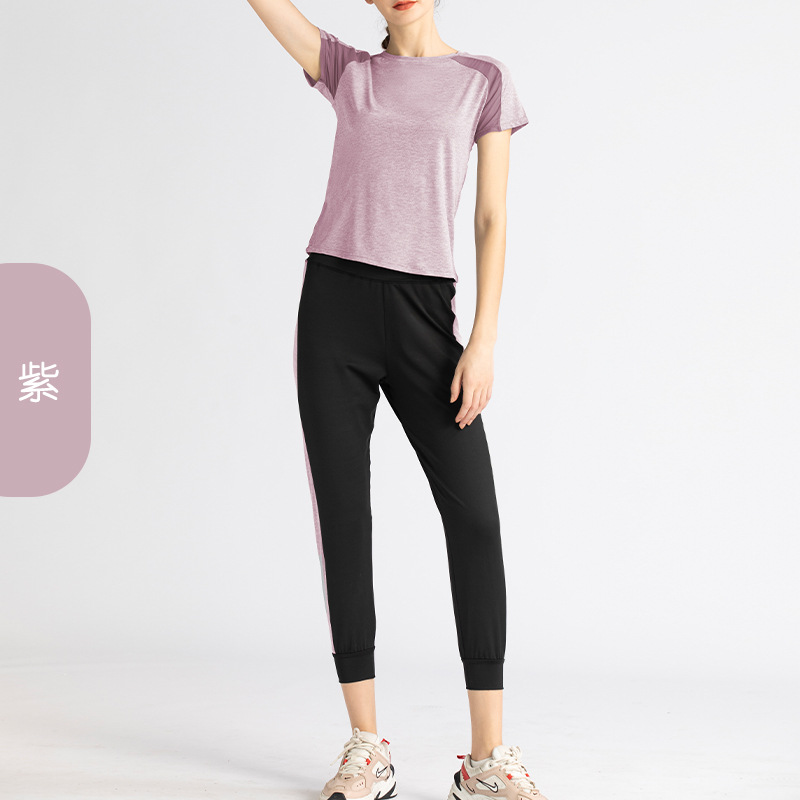 Juyi Tang ropa de yoga de dos piezas de malla camisa de manga corta para correr ropa deportiva de calcetín