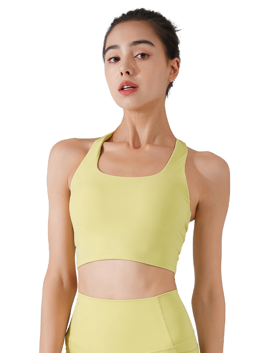 Europa y América ropa interior deportiva cojín del pecho de las mujeres ropa yoga belleza espalda a prueba de golpes Halter pilates sujetador fitness sujetador