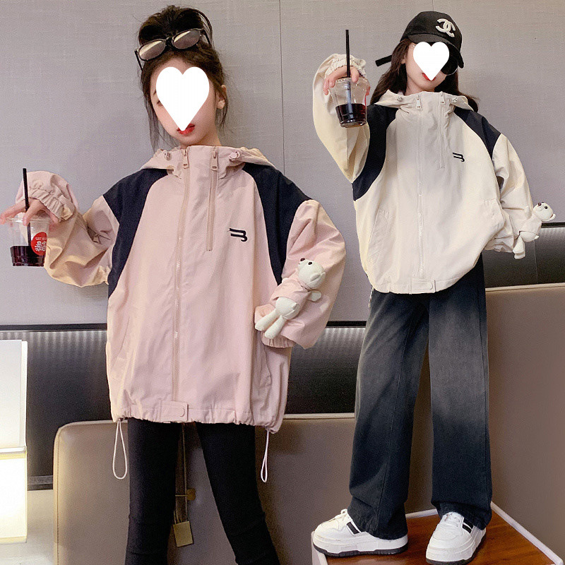 (2개) 소녀의 가을 코트 2024 새로운 스타일 소녀의 한국 스타일 유행 비뚤어진 목 곰 충전 옷 어린이 캐주얼 후드 스웨트 셔츠