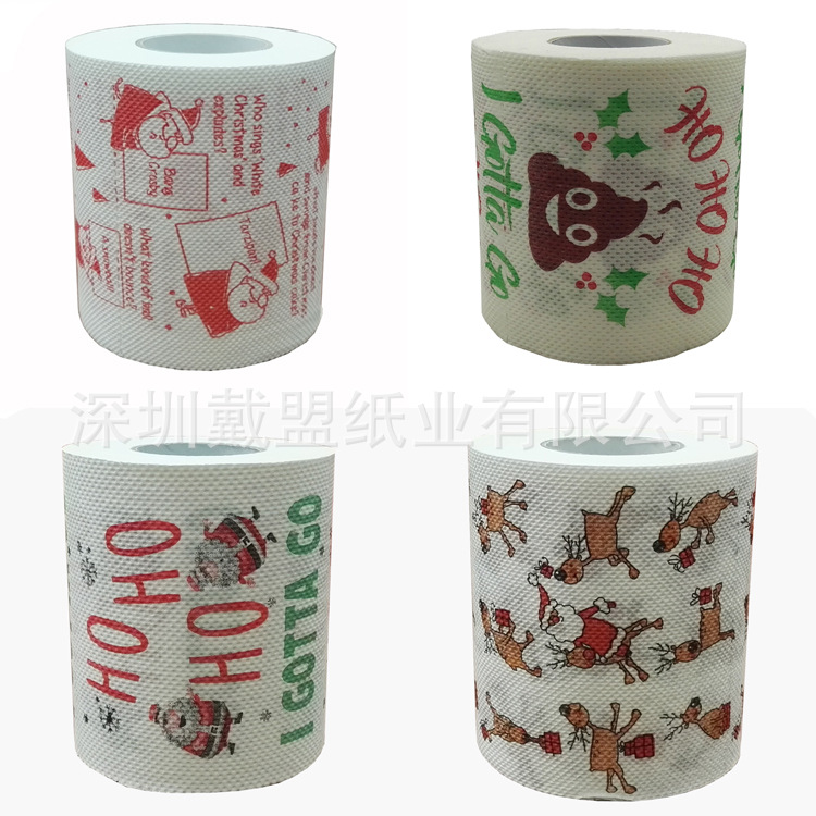 圣诞套装卷纸创意厕纸个性印刷卷纸木浆卷筒纸速溶印花卫生纸订制