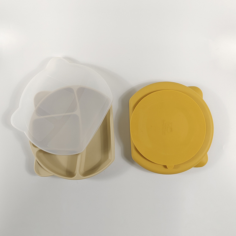Placa de silicona para niños Panda vajilla de silicona para niños Placa de suplemento de alimentos para bebés cubierta de cuatro platos separados para niños