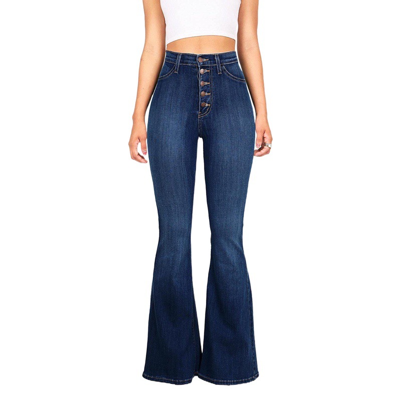 Amazon AliExpress Pantalones acampanados de mezclilla de cadera elástica delgada de cintura alta para mujer